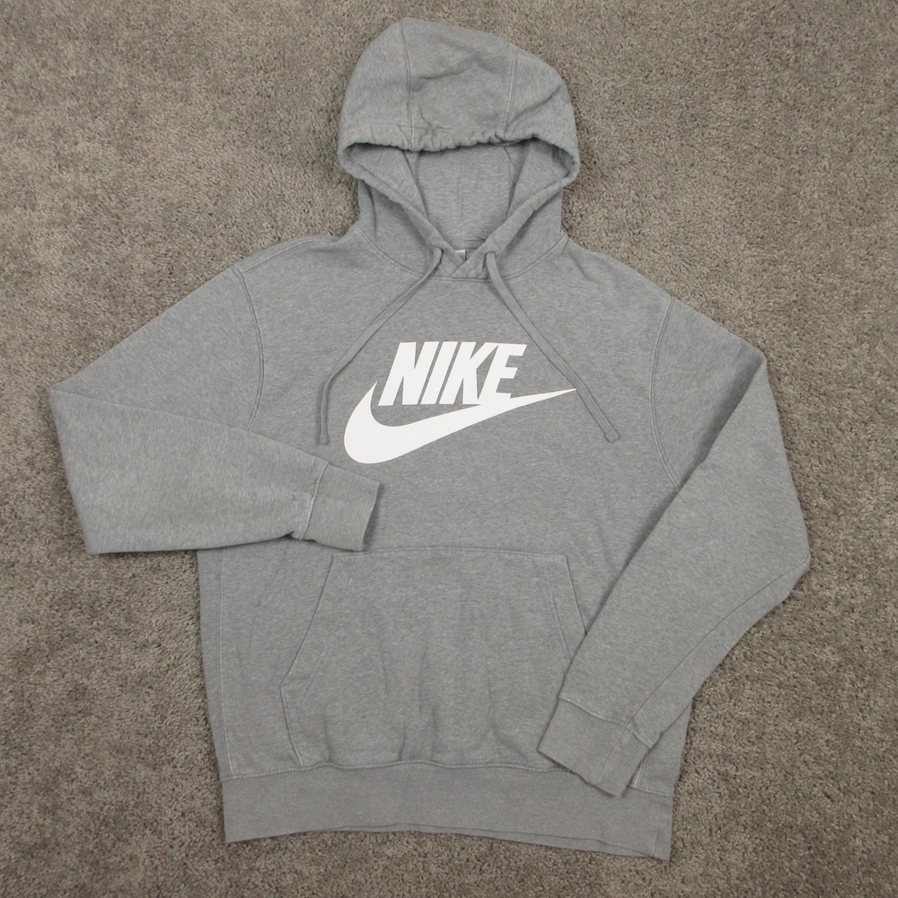 Nike Sweater Mens Medium Gray Heather Sportswear Pullover Hoodie Sweatshirt Logo